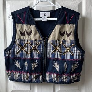 Vintage Cotton Ginny Cropped Navy Embroidered Vest